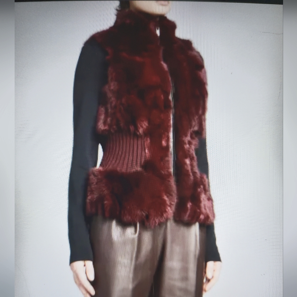 Genuine Merlot Rabbit Fur Vest By Belle Fare